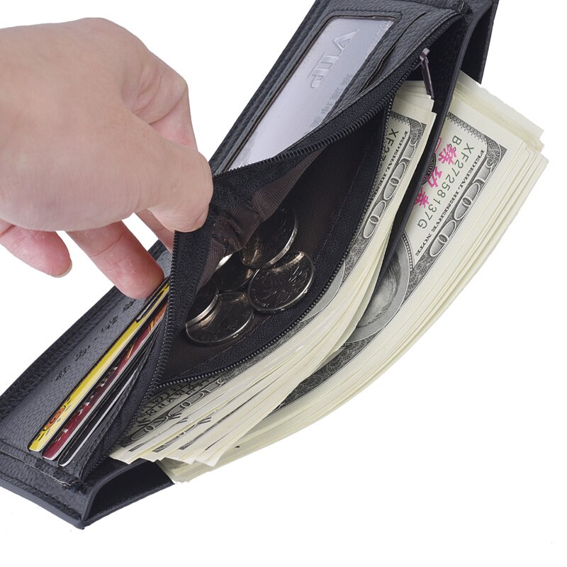 Men Short Purse Lychee Print English Casual Style Zipper Credit Card Wallet