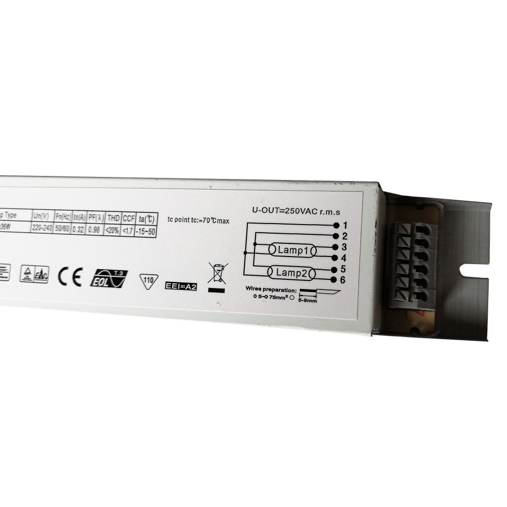 2pcs 110V/220V 50-60Hz 2X36W T8 2 Lamp Electronic Ballast RS-EU236B RS-P236