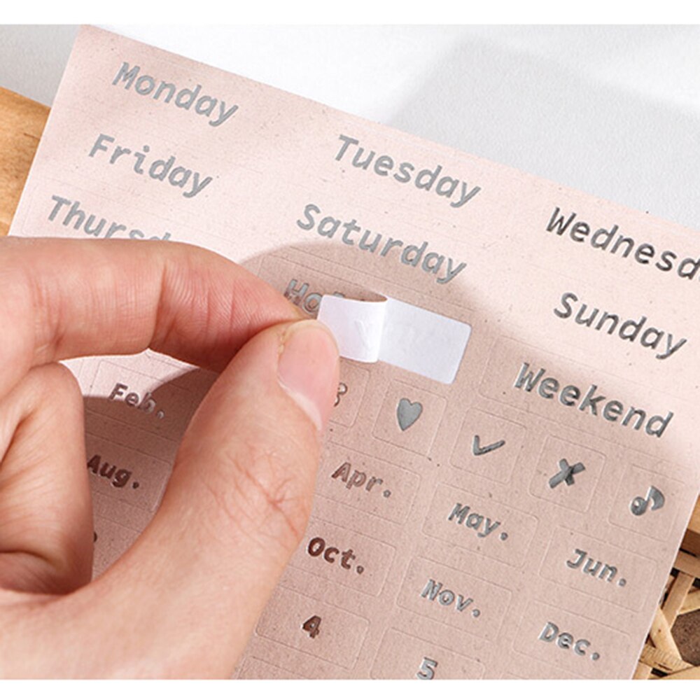 4 Sheets Basic Date Stickers Decoration Week Month Digital Bronzing Silver Craft DIY Journal Stickers Stationery