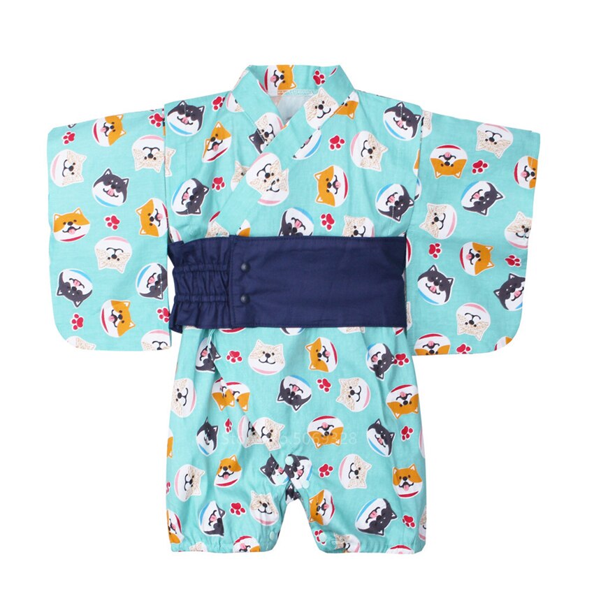 Yukata-Conjunto de ropa tradicional japonesa para niños, mono con estampado de animales, Kimono Retro asiático, mono Obi