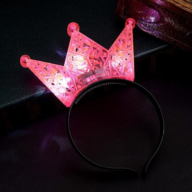 Colorful Princess Tiara Crown LED Flashing Headband Kids Adult Light Up Birthday Rave Glow Party Year Christmas Xmas Navidad: hollow out pink
