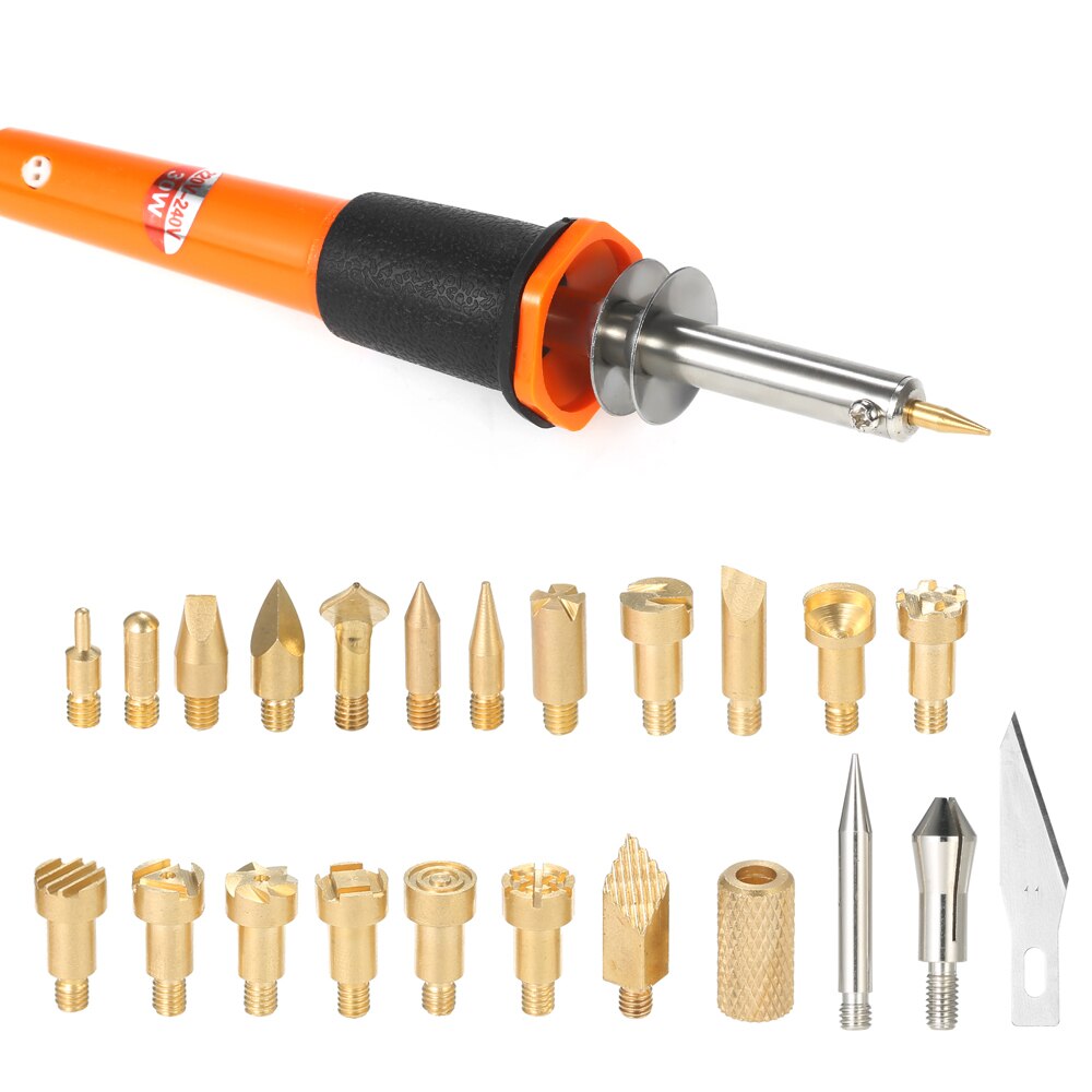 30W 24PCS Wood Pyrography Tool Set Wood Burning Kit Woodburning Tips Hobby Craft Soldering Iron Pen Tools 220-240V: Default Title
