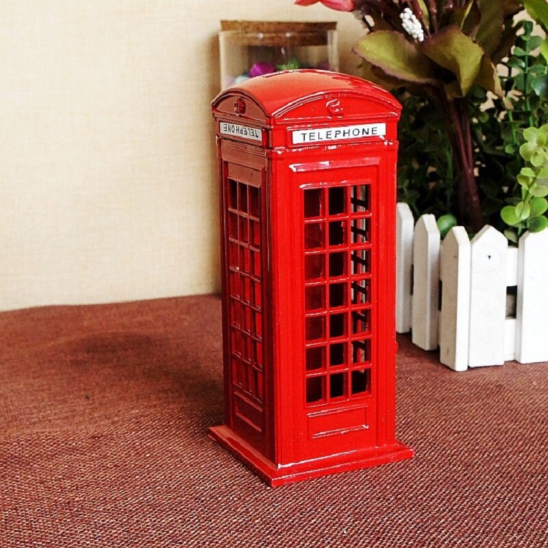 Europæisk retro london metal telefonboks sparegris arkitektonisk model dekoration 13/15/18cm hjemmekunst