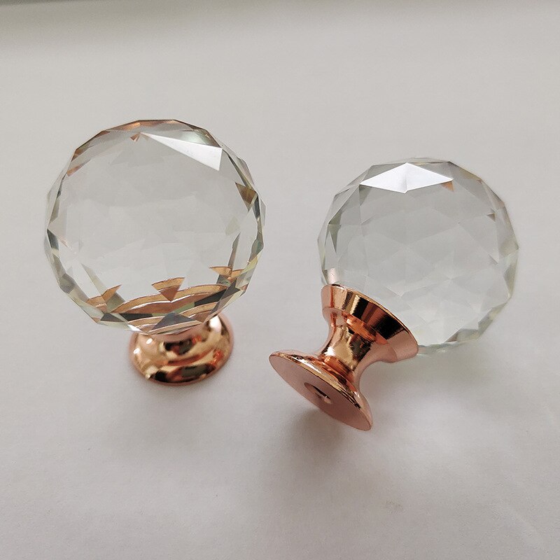 25Mm 30Mm Ronde Diamant Clear Crystal Ball Glas Knoppen Keuken Schuifladegrepen Knoppen Bureaulade Handvat Hardware Kast pulls: 30mm-Rose Gold