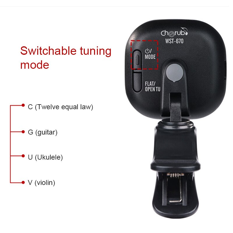 Cherub WST-670 Electric Guitar Tuner Pedal Clip On Mini LCD Display USB Tuners Rechargeable For Chromatic Guitar Violin