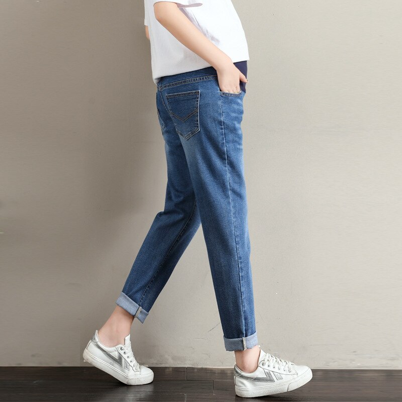 6xl store gravide bukser løse brede ben plus fede gravide kvinder jeans justerbar talje gravid kjole gravid tøj: Himmelblå / 4xl