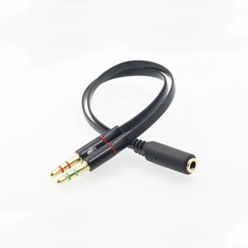 Adaptateur TRRS 3.5mm, 2 mâles, 1 femelle, Mini prise Jack 3.5mm, séparateur à 4 broches, Audio stéréo, Microphone, prise de câble plat vers connecteur 2 3 broches