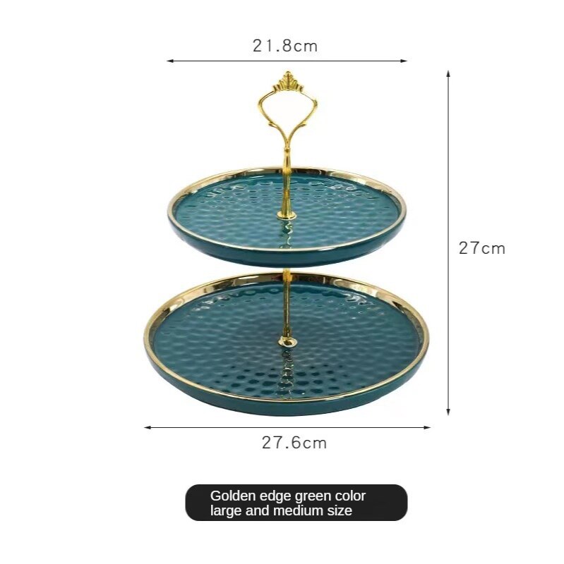 2 & 3 Tier Ceramic Plate Gold Rim Cake Stand Fruit Dessert Dish Home Party Decoration Porcelain Pastry Serving platter: A03 Two layer
