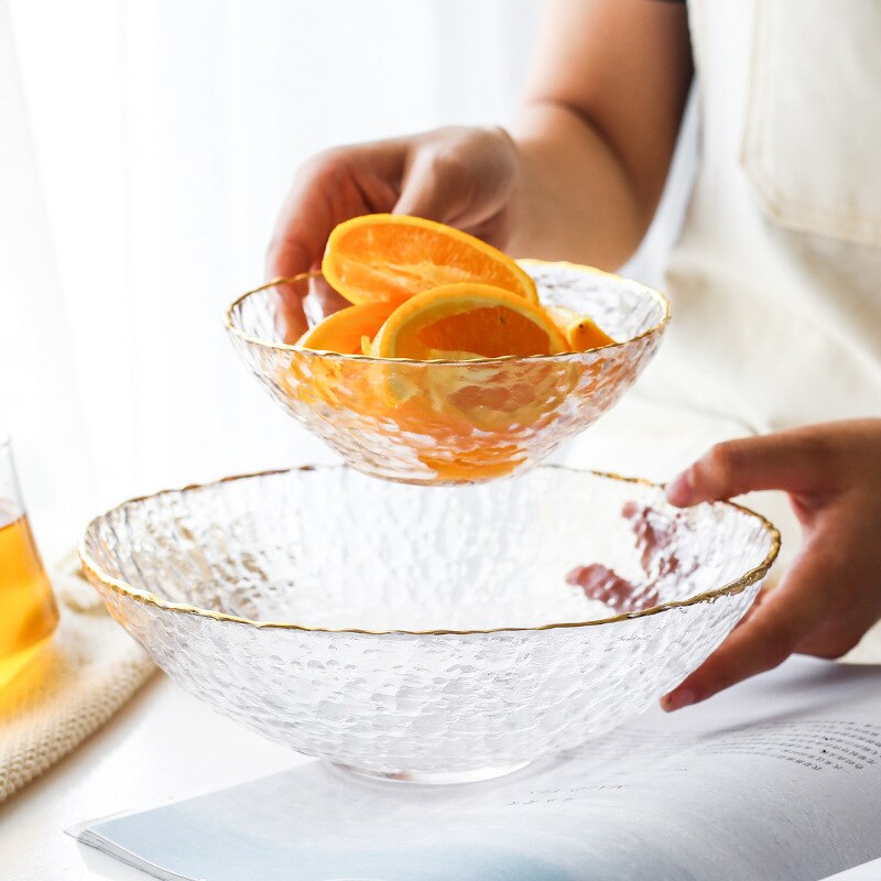 Diamond-free Crystal Glass Bowl Nordic Phnom Penh Hammer Iced Glass Bowl Japanese Style Large Salad Bowl Household