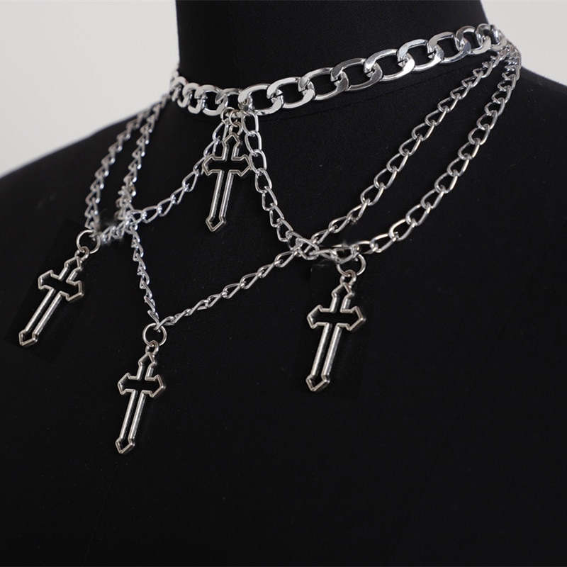 Wgoud Gothic Cross Hanger Choker Ketting Kettingen Voor Vrouwen Meisje Hip Hop Gypsy Club Accessoires Sieraden: 01