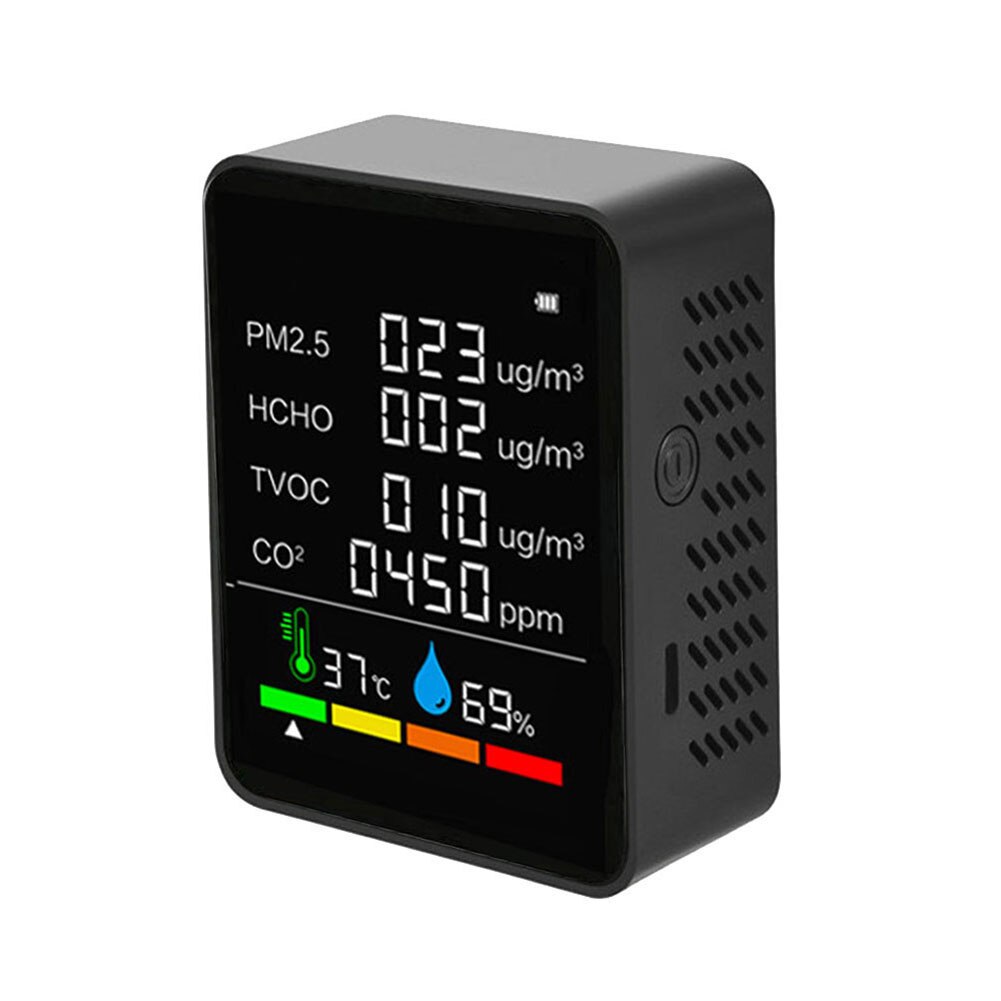 Digital CO2 Meter Temperature Humidity Carbon Dioxide TVOC HCHO PM2.5 Detector Air Analyzer Monitor Instrument: black
