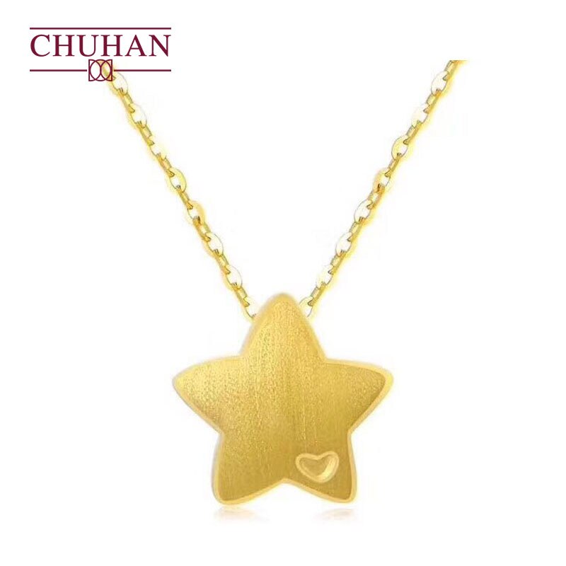 CHUHAN – collier avec pendentif étoile en or pur 999, chaîne clavicule en or dur 3D Au750, bijoux fins pour femmes,