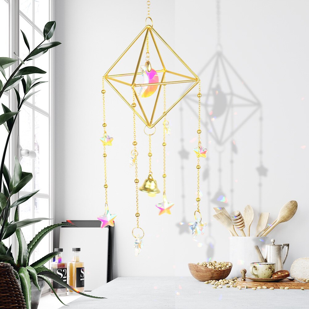 Crystal Wind Chime Star Moon Sun Catchers Prisms Pendant Dream catcher Plated Hanging for Outdoor Indoor Garden Windchimes