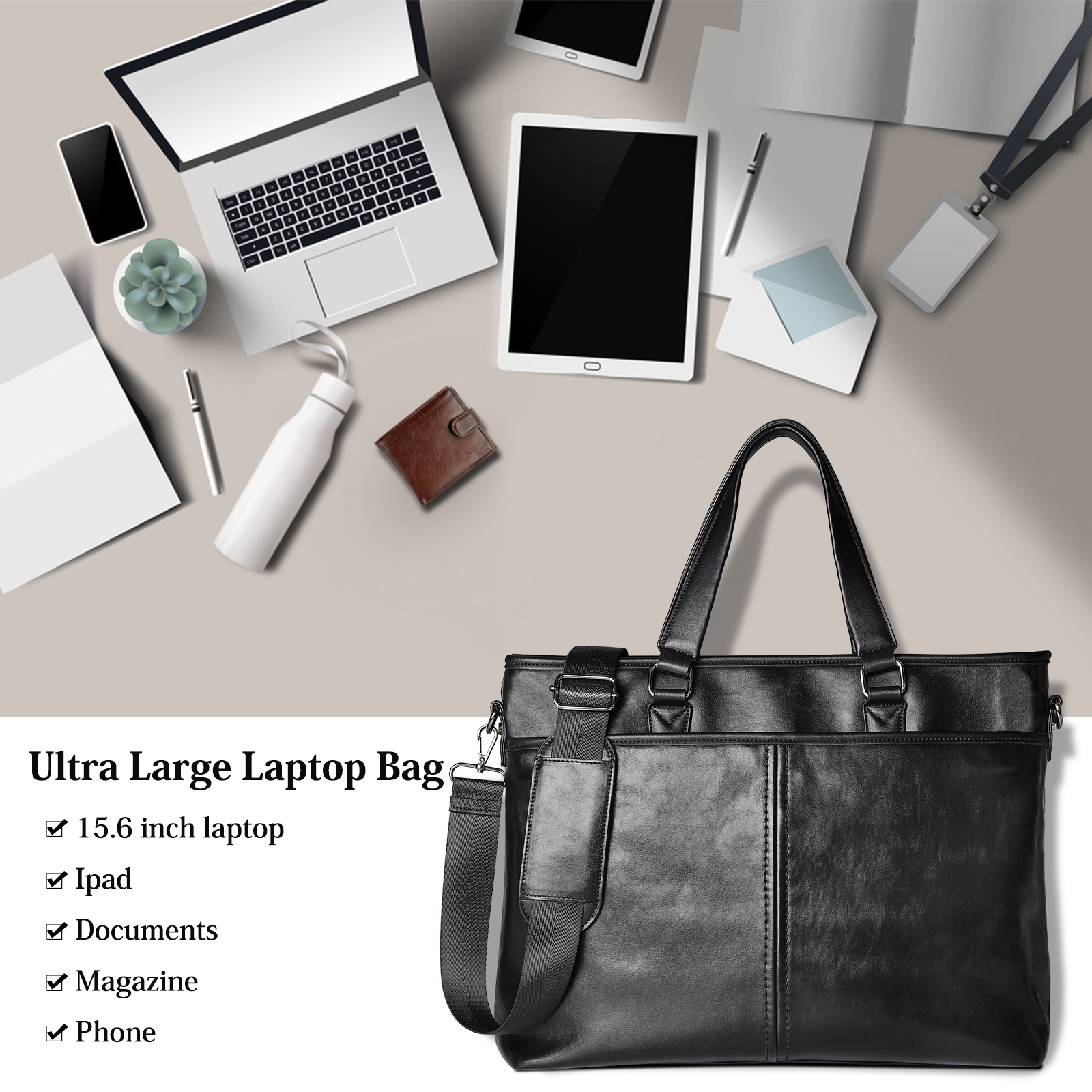 Lubardy Borsa tote da viaggio d'affari Borsa tote in pelle Borsa a tracolla grande con manico superiore Borsa a tracolla impermeabile per laptop