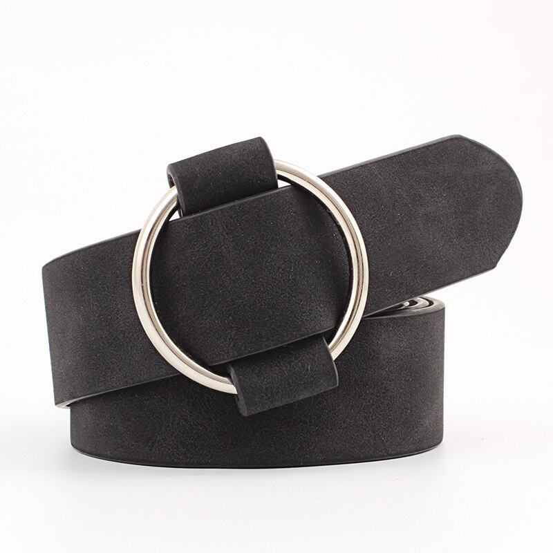 Ceinture en cuir pour femme, boucle ronde en métal, pour loisirs, robe, jeans, sauvage, sans ardillon, ceinture ajustable pour dames: Style 1 noir