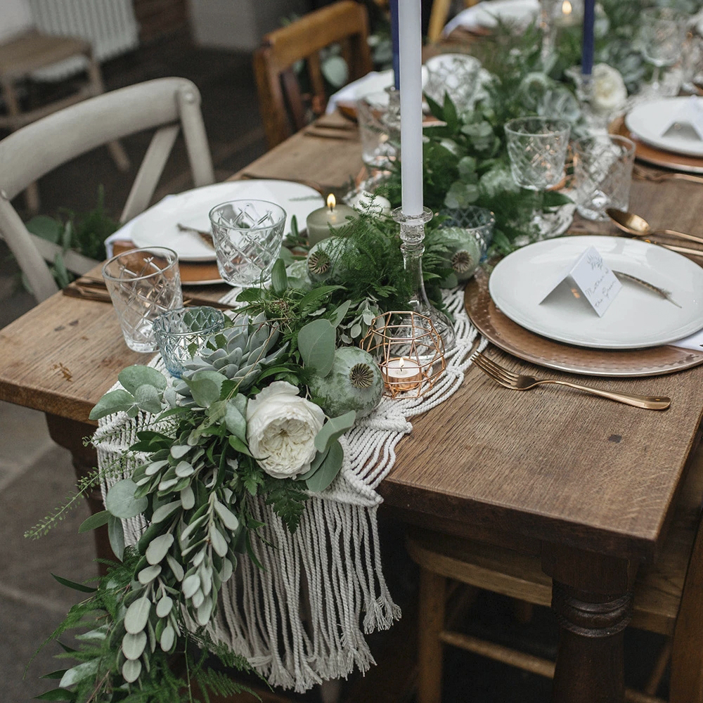 Macrame bordløber boho bordløber bomuld frynser bordløber vintage vævet bryllup spisebordsindretning 35 x 160/220cm