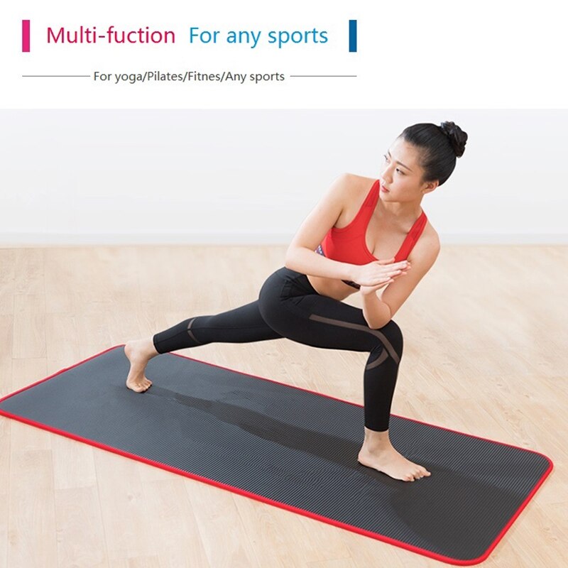 10Mm Thick Non-Slip Yoga Mat Nbr Fitness Pilates Mat Anti-Tearing Edge Beginner Yoga Mat 72x24Inch - Black
