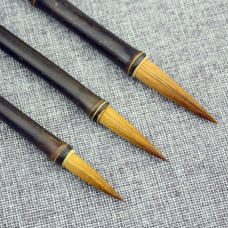 3 stuks wenfang sibao paarse bamboe penselenset met natuurlijke slub penselen en kalligrafiepen