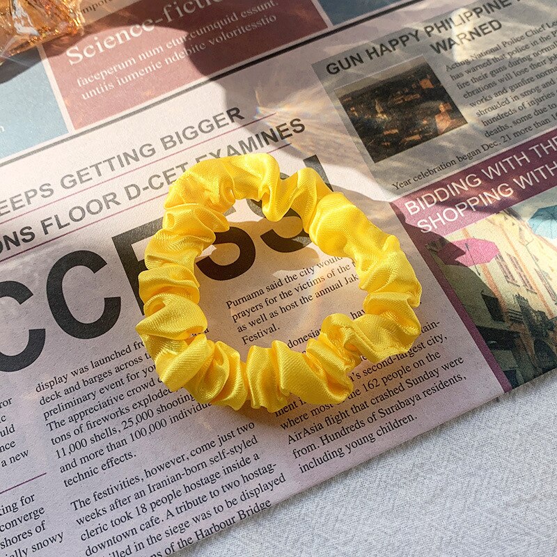 1Pc Elastic Hairbands Hair Tie for Women Satin Scrunchies Stretch Ponytail Holders Handmade Heandband Hair Accessories: yellow-A