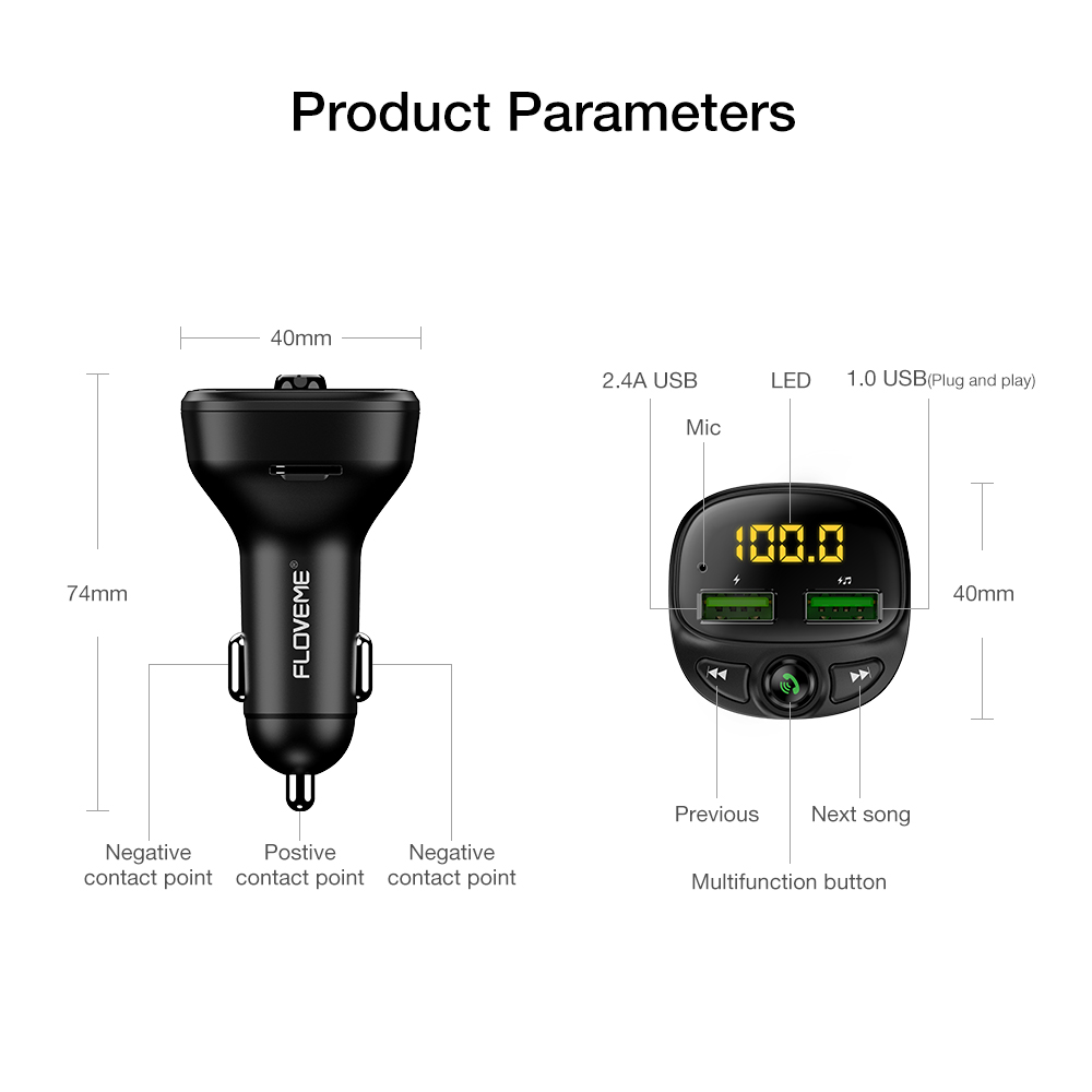 Novedoso pack de Multi-funcional 3.4A Cargador de Coche Rápido transmisor FM reproductor Bluetooth USB Dual encendedor de cigarrillos MP3 TF música de coche Kits de coche