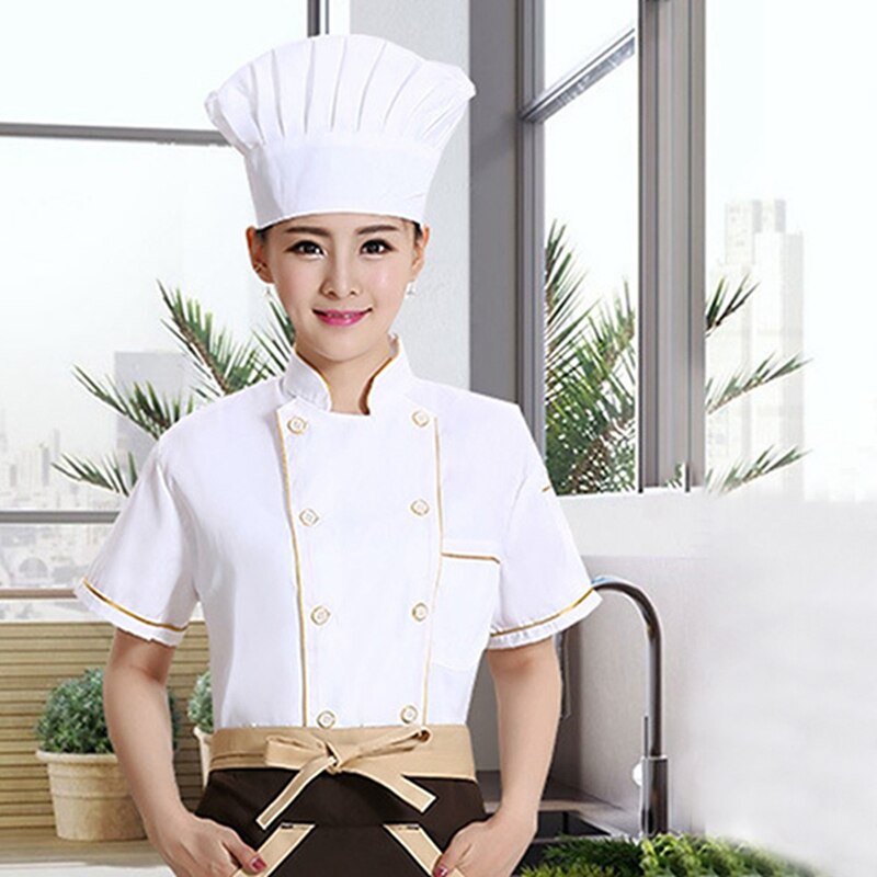 Short Sleeve Chef Clothes Uniform Unisex Breathable Kitchen Chef Uniform Double Breasted Cooking wear Restaurant Food Service