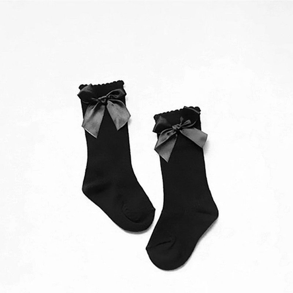 Citgeett Kid Girls Cotton Knee High School With Bow Knot Leg Warm Crochet Socks: Black / 12M