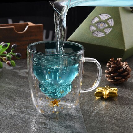 300ml juletre kopp dobbel vegg glass kopp med silisium lokk te glass juice espresso kaffe kopp jule vin glass