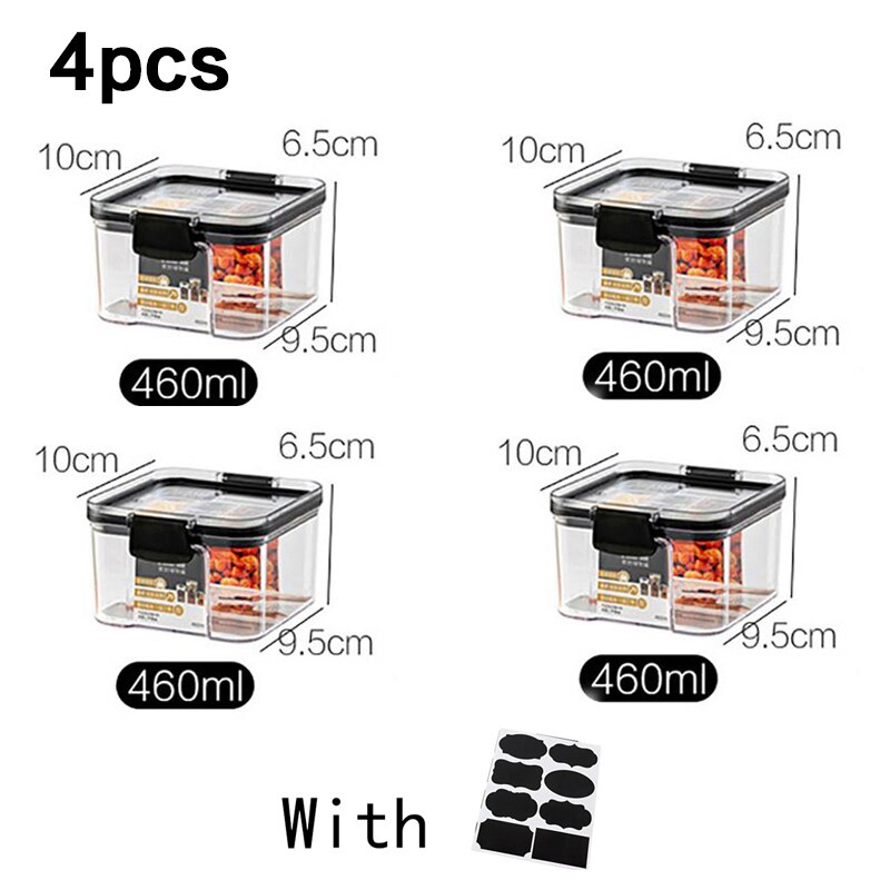 2/3/4PCS PET Plastic Food Containers set Transparent Stackable Dry Food Storage Box Kitchen Spaghetti Noodles Sealed Containers: 4pc 460ml