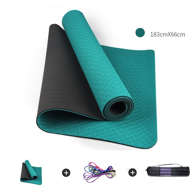 Tweekleurige yogamat 183*66*0.8cm gym pilates antislip fitnessmat positielijn tpe yoga beginner milieugymnastiekmatten: Stijl -3