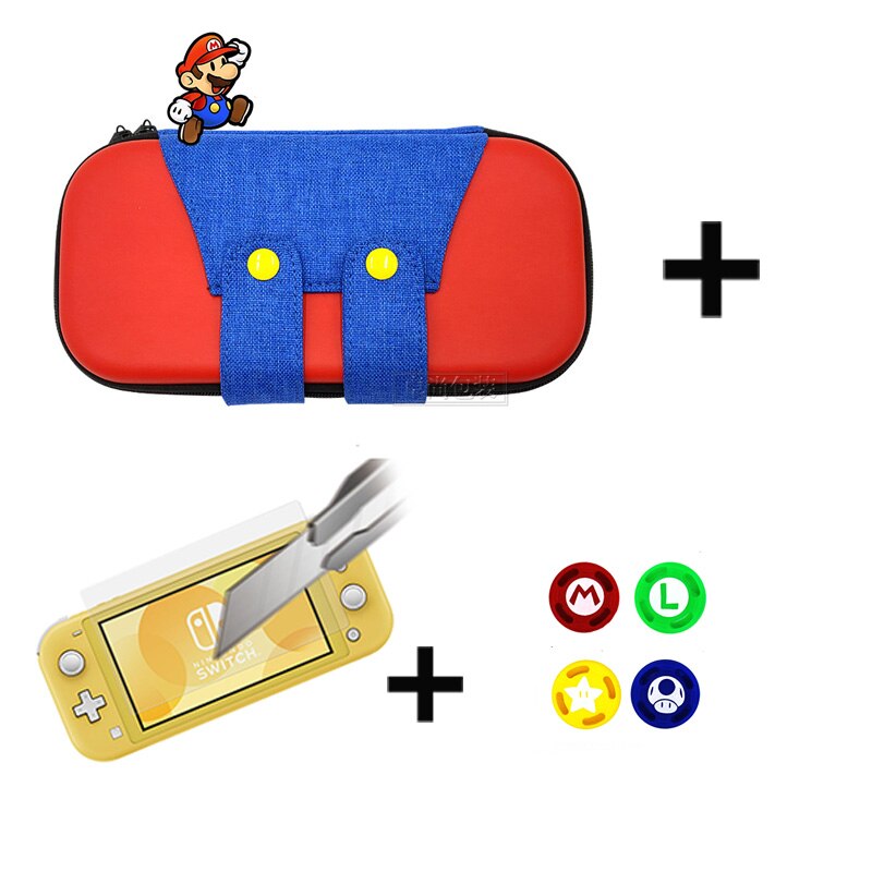 Mini Nintend Switch Lite accesorios bolsa de viaje bolso NS funda y palillos de pulgar empuñaduras tapa para NS para Switch Lite película de cristal: mario4