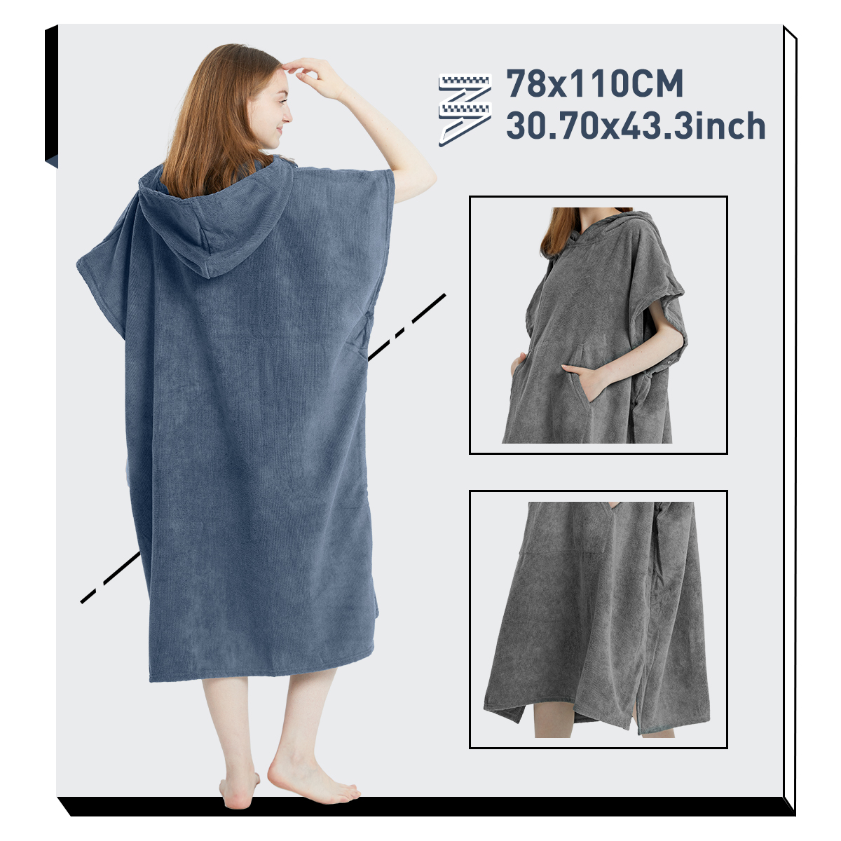 1 Stück (75*110cm) Mikrofaser-Handtuch-Poncho für Erwachsene, Frottee-Badehandtuch für Damen und Herren, Surfen-Umziehtuch