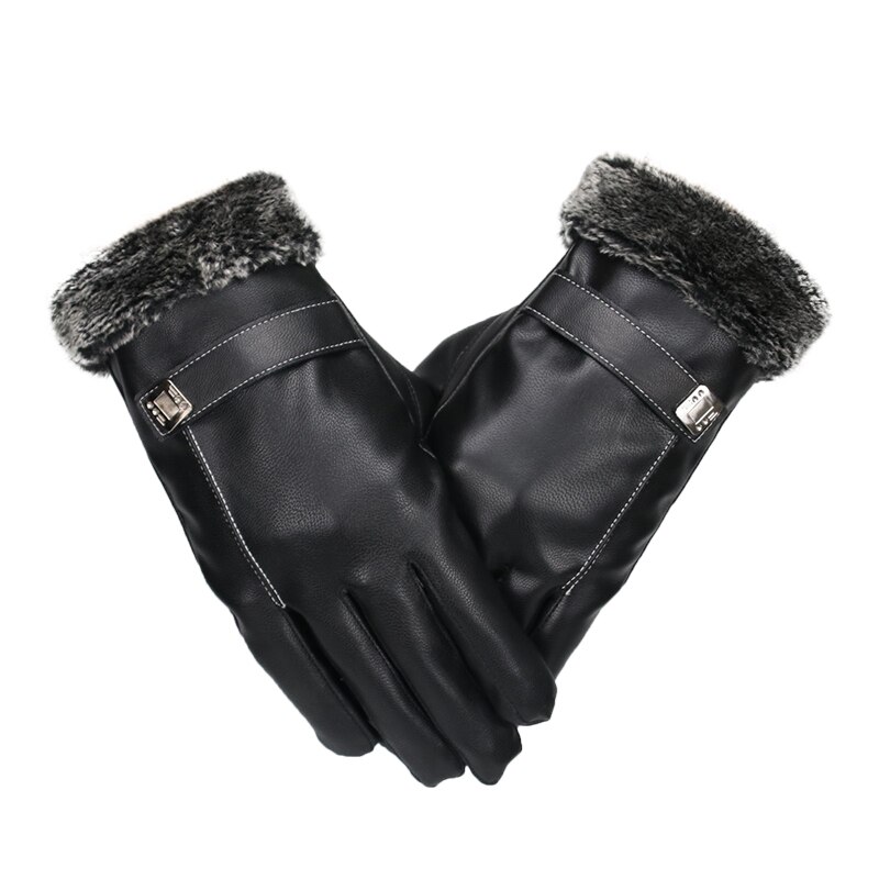 Læderhandsker mænds vinterhandsker berøringsskærm vindtæt holder varmen kørende guantes mandlige efterår og vinter læderhandsker sort: Balck 2