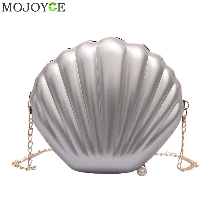 Märke crossbody väska sweet shell kedja axelväska clutch bag tjej budbärare väska handväska: Grå