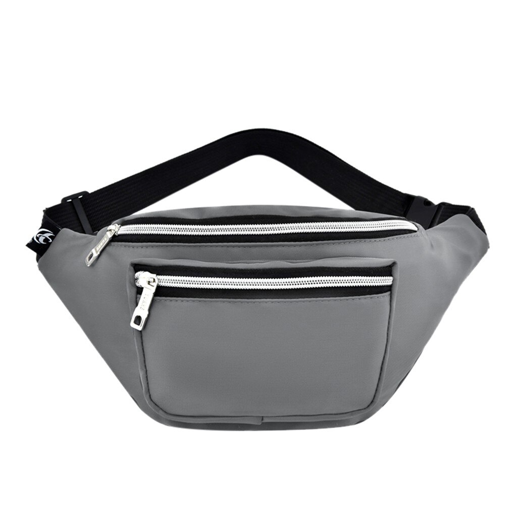 Vrouwen Tassen Effen Kleur Nylon Rits Messenger Bag Borst Bag Telefoon Tas Nylon Waterdichte Zachte Taille Packs Tas Mannen sport: Grijs