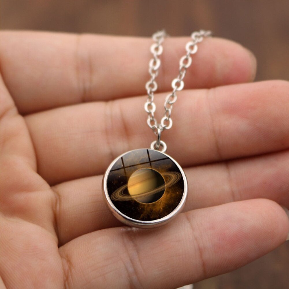 Personality Double Side Glass Ball Necklace Earth Planet Pattern Jewelry Galaxy Astronomy Pendant Necklace for Men: 6