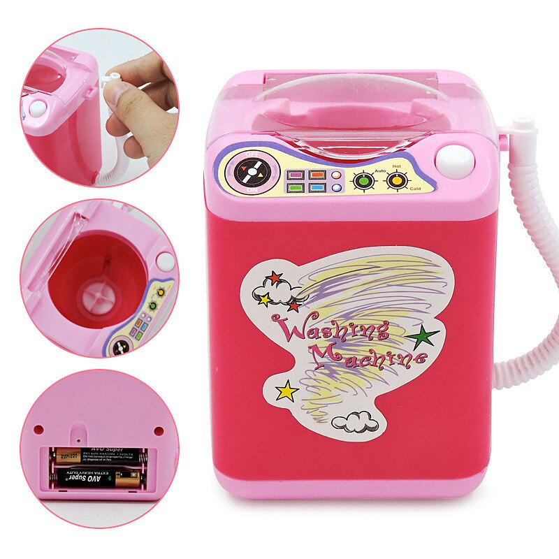 Mini Simulation fille jouer semblant électrique mignon poudre cosmétique bouffée Machine à laver pinceaux de maquillage nettoyant rondelle outil