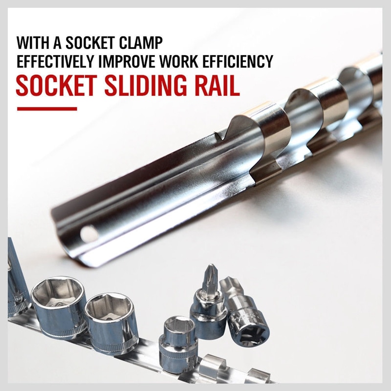Socket Rack Holder 1/4 Inch 3/8 Inch 1/2 Inch With 16 Clips On Rail Tool Organizer Storage