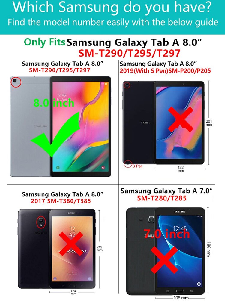 Walkers 360 Rotating Case for Samsung Galaxy Tab A 8.0 SM-T290 Tablet Slim PU Cover for T295 T297 +
