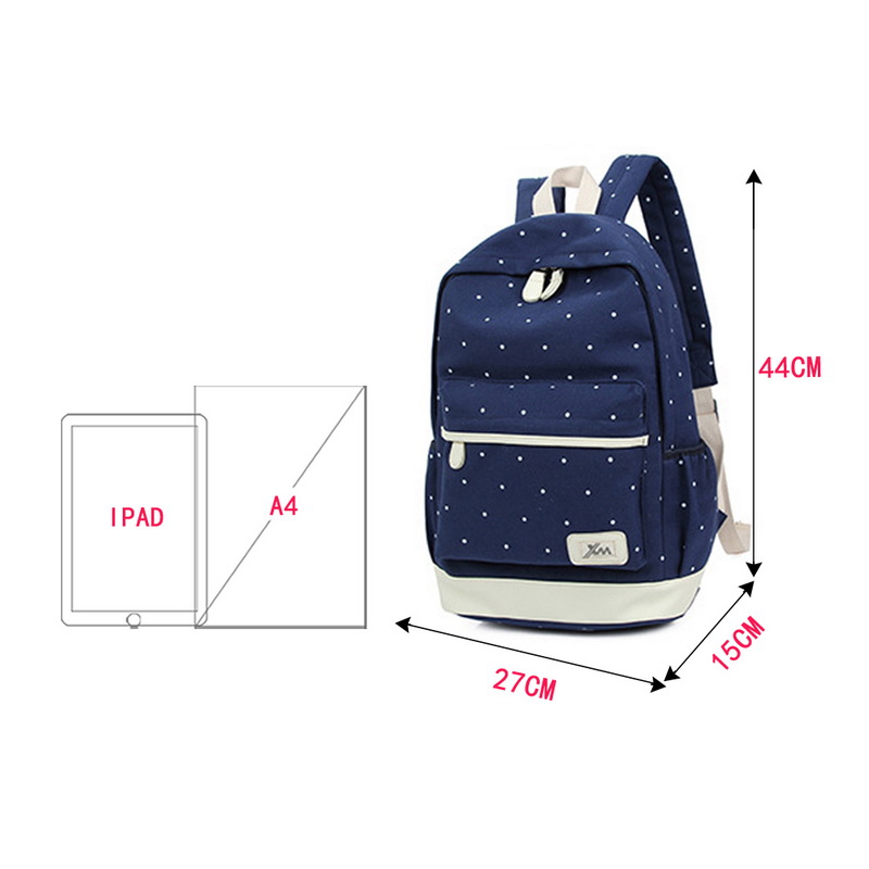 DIHOPE 3pcs/Set Dot Canvas Printing Backpack Women School Back Bags For Teenage Travel Backpacks Female Schoolbag