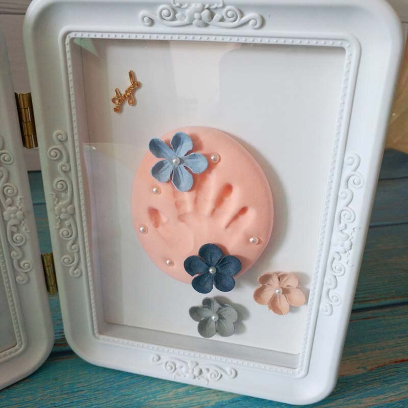 Newborn Baby Hand And Foot Print Mud Photo Frame Baby Souvenirs Footprint Keepsake Hand Casting Kit Growth Memorial