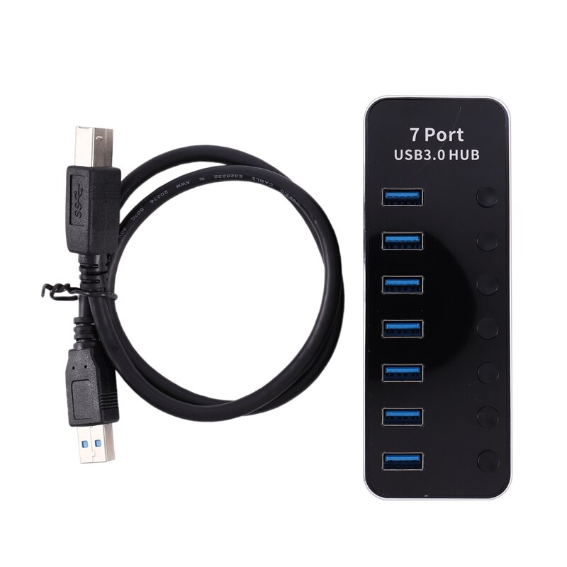 Usb 3.0 Hub Powered 7 Port Usb Extender Aluminum Splitter with Individual On/Off Switches (7-Ports)