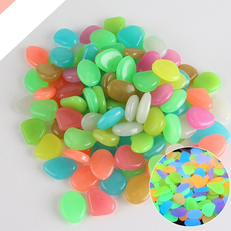 Piedras luminosas que brillan en la oscuridad para jardín, pasarelas, plantas, decoración de patio, guijarros artificiales para acuario, decoración de pecera, 100 Uds.: 07