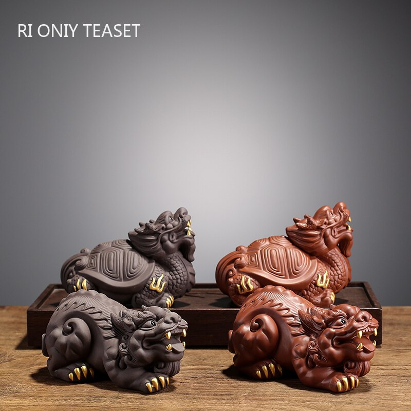 Statue de tortue et Dragon en argile violette, ornements créatifs pour le thé, Sculpture faite à la main, artisanat décoratif pour la maison
