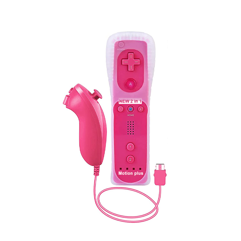 2 in 1 per Nintendo Wii Motion Plus telecomando Wireless per Nintendo Wii Nunchuck telecomando Joystick Joypad: 1 set Pink