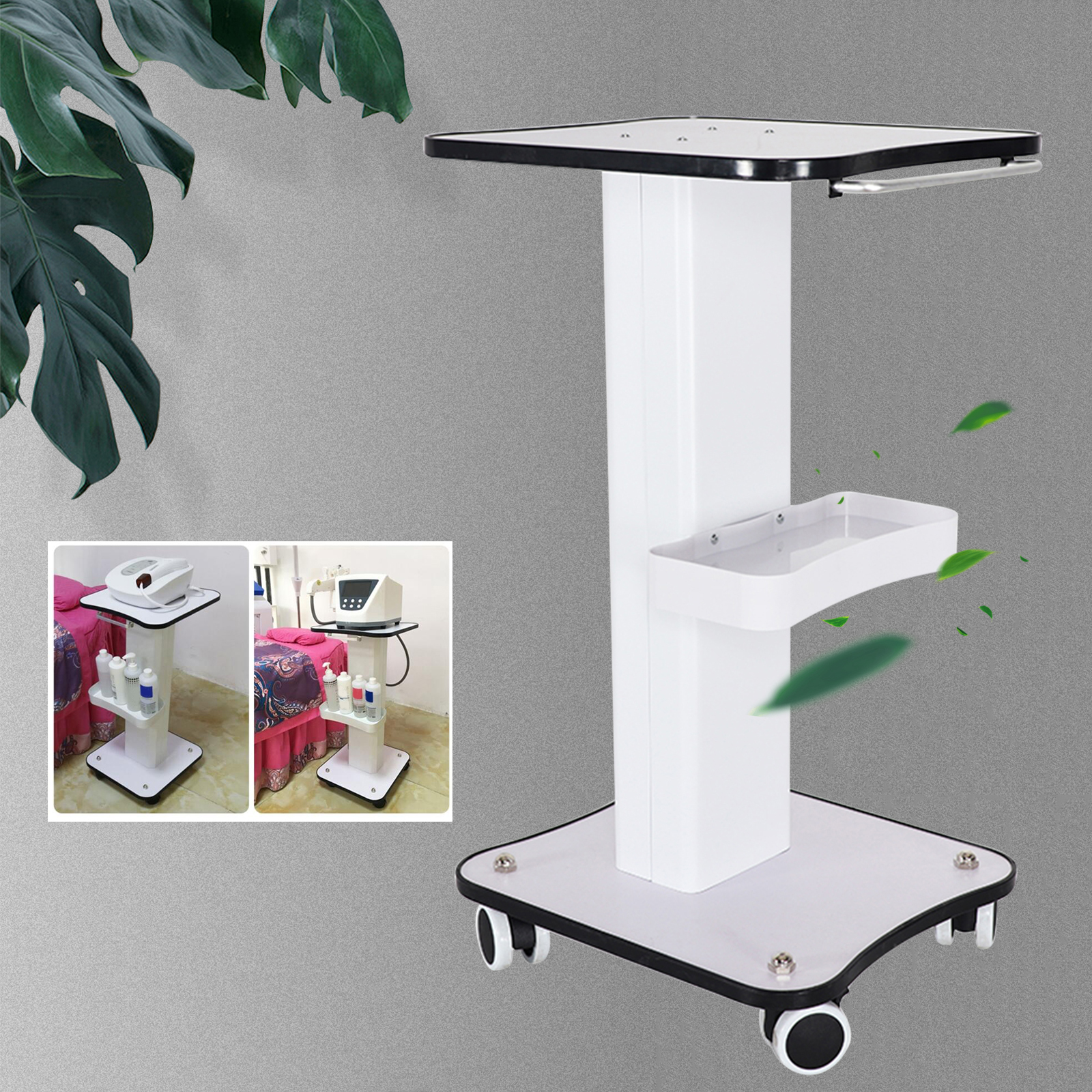 Schoonheidssalon Trolley Winkelwagen SPA Salontafel Trolley Stand Rolling Cart Apparatuur Machinehouder Organizer 3-laags met duwhandvat