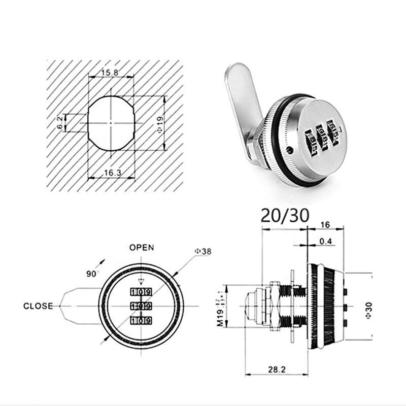Serrure pour boîte aux lettres à 3 chiffres, 7/8 pouces, serrure pour caméra rotative pour tiroir d'armoire, serrure à Code intelligent en alliage de Zinc pour boîte aux lettres