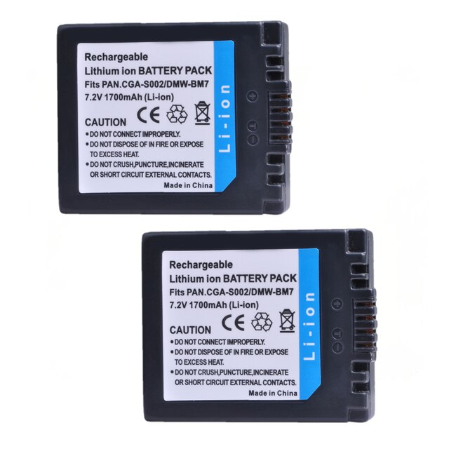 1700mAh CGA-S002 DMW-BM7 CGA S002e batterie pour Panasonic DMC-FZ10 FZ15 FZ2 FZ20 FZ3 FZ4 FZ5 CGA S002 DMW BM7 CGA-S002E Batterie: 2 pack