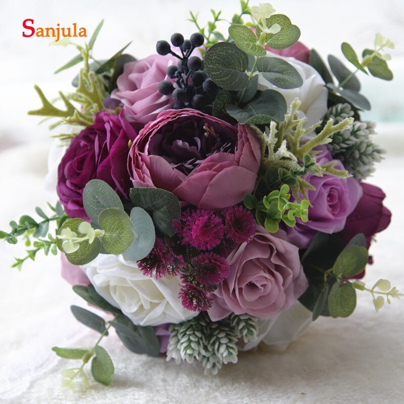 Pivoine artificielle Rose mariée main Bouquet belles fleurs Bouquet De Mariage nuptiale Mariage accessoire H007