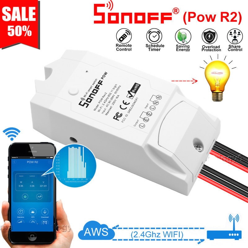 Sonoff Pow R2 Basic App Remote Control Smart Wifi Switch Controller Smart Home Domotica Device Work with Google Home Alexa