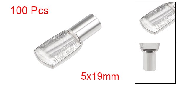 Uxcell 50/100/150 st hyllhållare 5 x 19mm nickelpläterade platt sked form hyllhållare stödstift för skåp bokhylla: 100 st